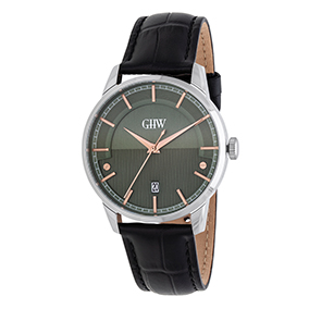 GHW hopeanvärinen rannekello, vihreä taulu