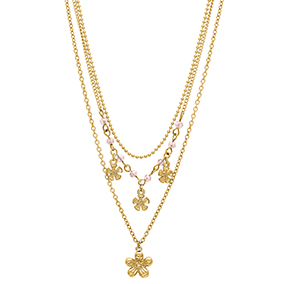 Kullanvärinen kaulakoru 3 ketjua, kukat