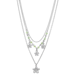 Hopeanvärinen kaulakoru 3 ketjua, kukat